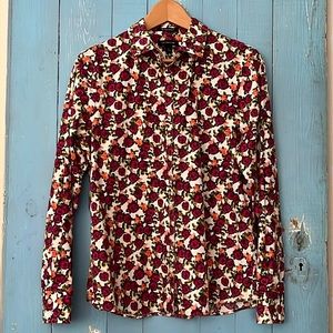 Lands' End No Iron Supima Floral Women's Long Sleeve Shirt Size 12